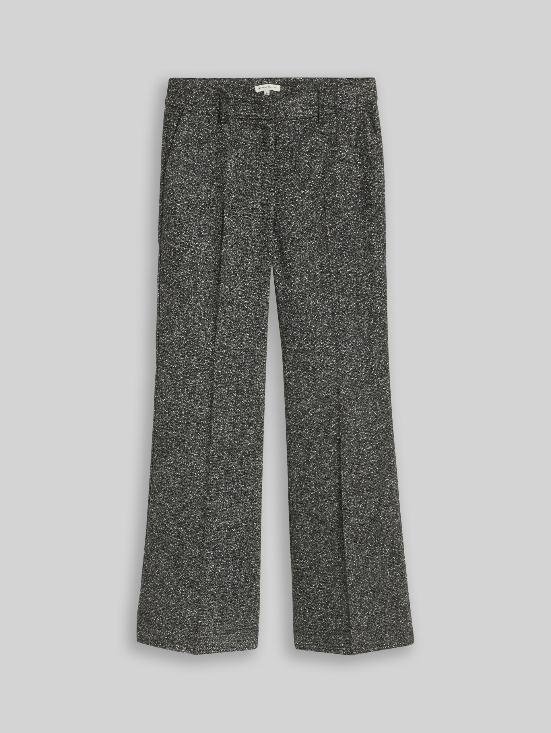 Flared broek in gemêleerde look - whisper white black melange - Product vooraanzicht
