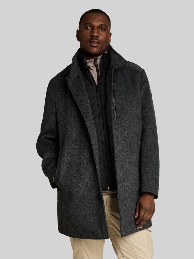 Plus Size - Manteau en laine 2 en 1 avec empiècement amovible par Men Plus Size, dark grey black herringbone