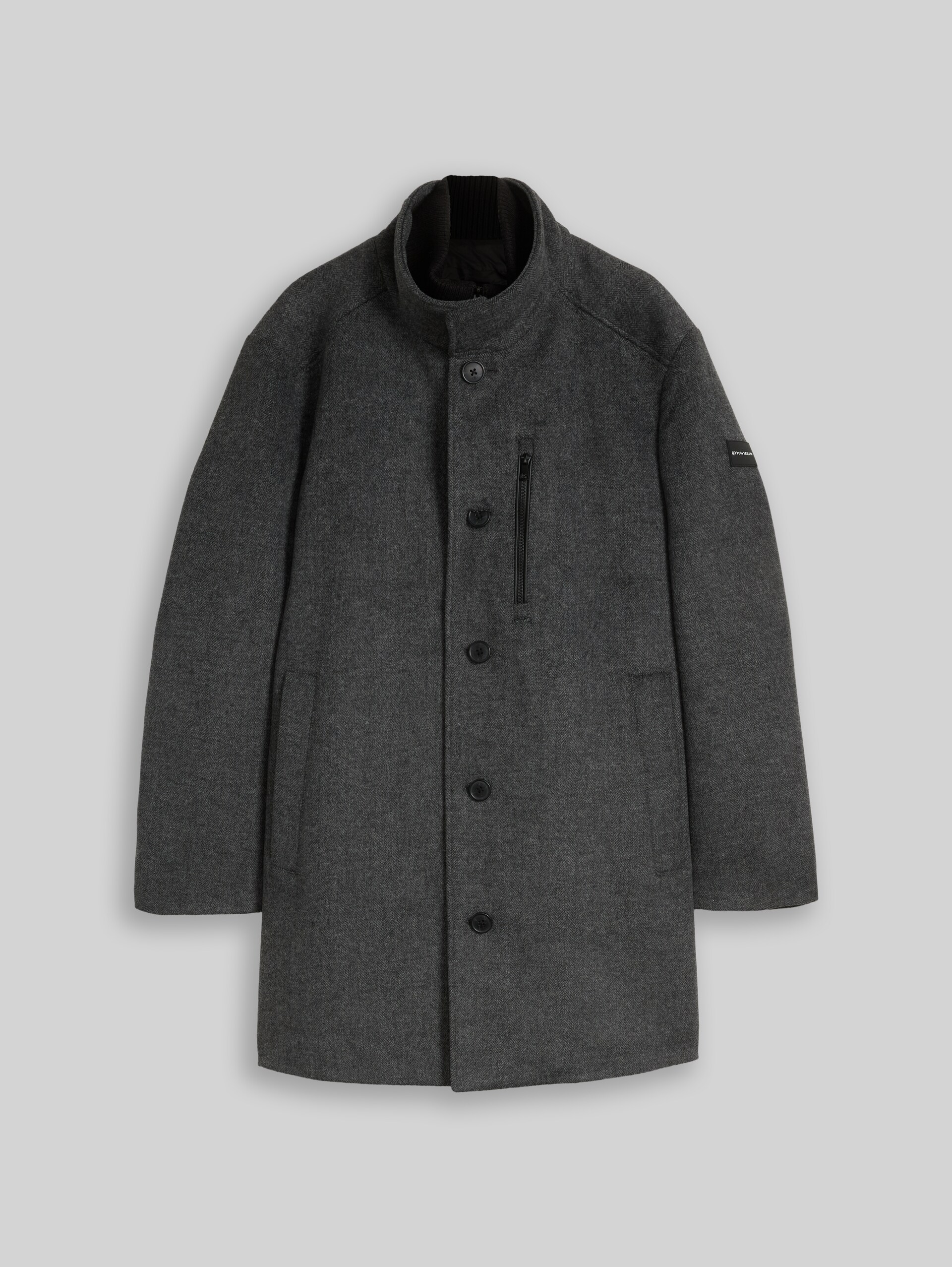 Plus Size - 2-in-1 Wollmantel mit abnehmbarem Einsatz - dark grey black herringbone - Vorder-Produkt-Ansicht