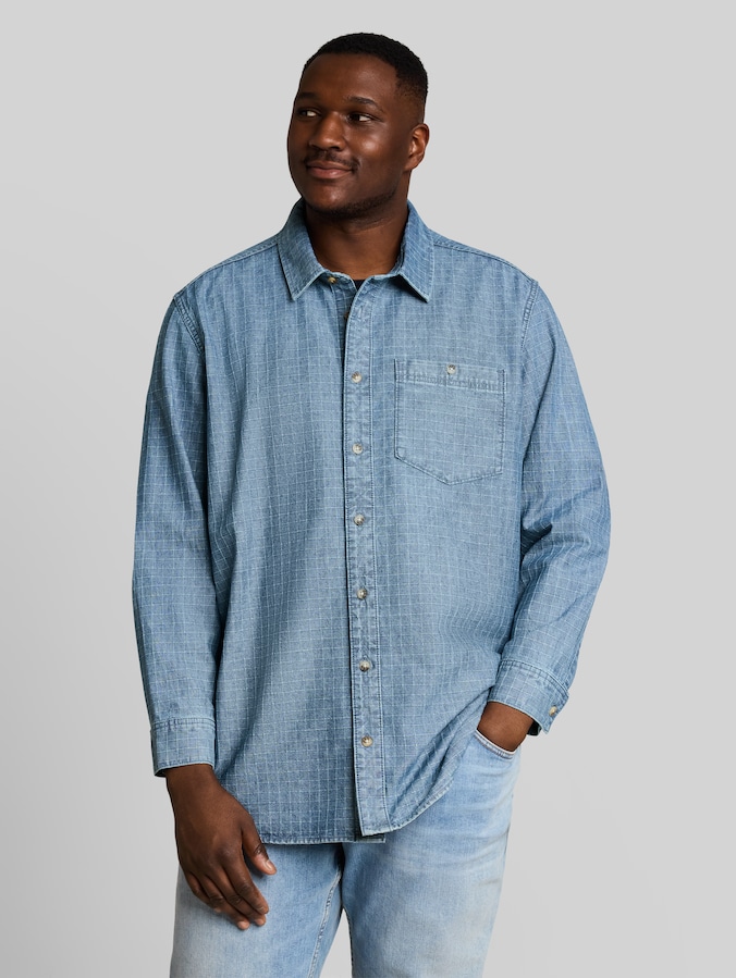 Plus Size - Chemise en jean avec poche poitrine par Men Plus Size, mid blue denim check