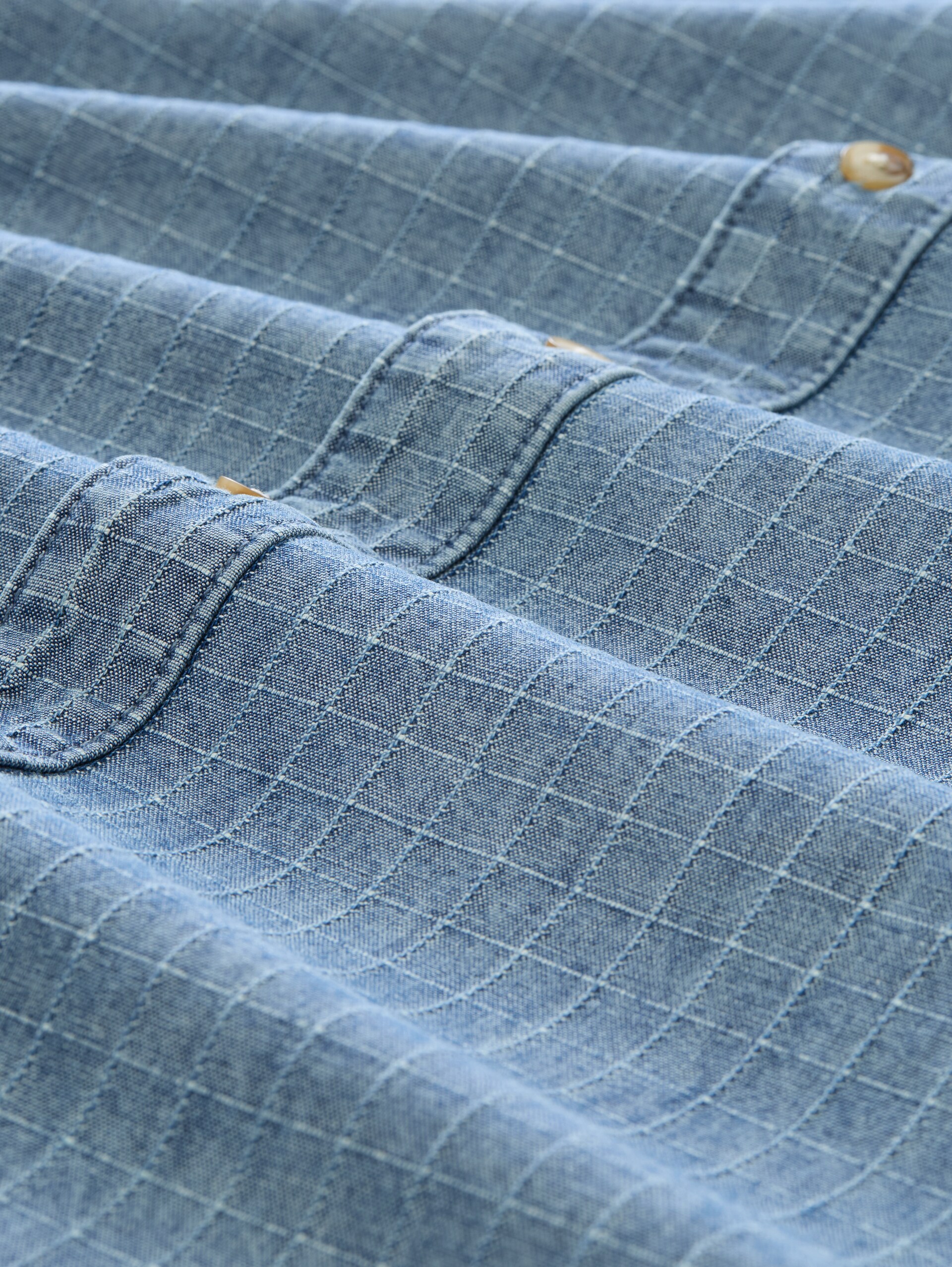 Plus Size - spijkerblouse met borstzak - mid blue denim check - Materiaalweergave