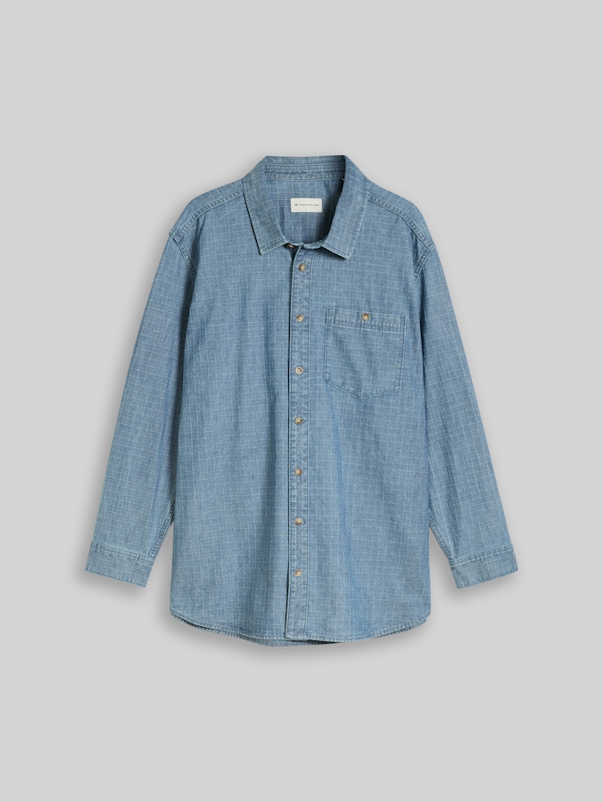 Plus Size - Jeanshemd mit Brusttasche von Men Plus Size, mid blue denim check