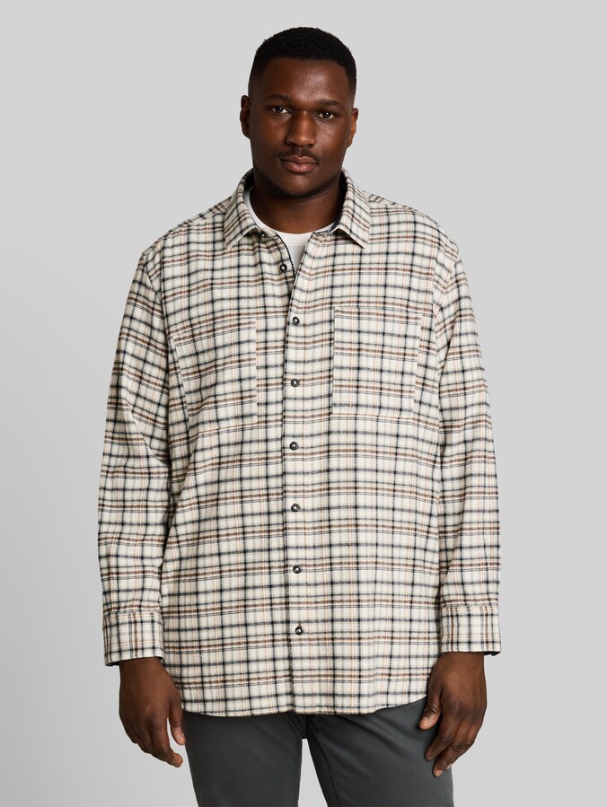 Plus Size - Flanellen overhemd met ruitjespatroon door Men Plus Size, white based mint check