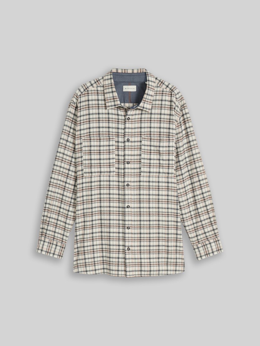 Plus Size - Flannel Shirt with Check Pattern by Men Plus Size, white based mint check