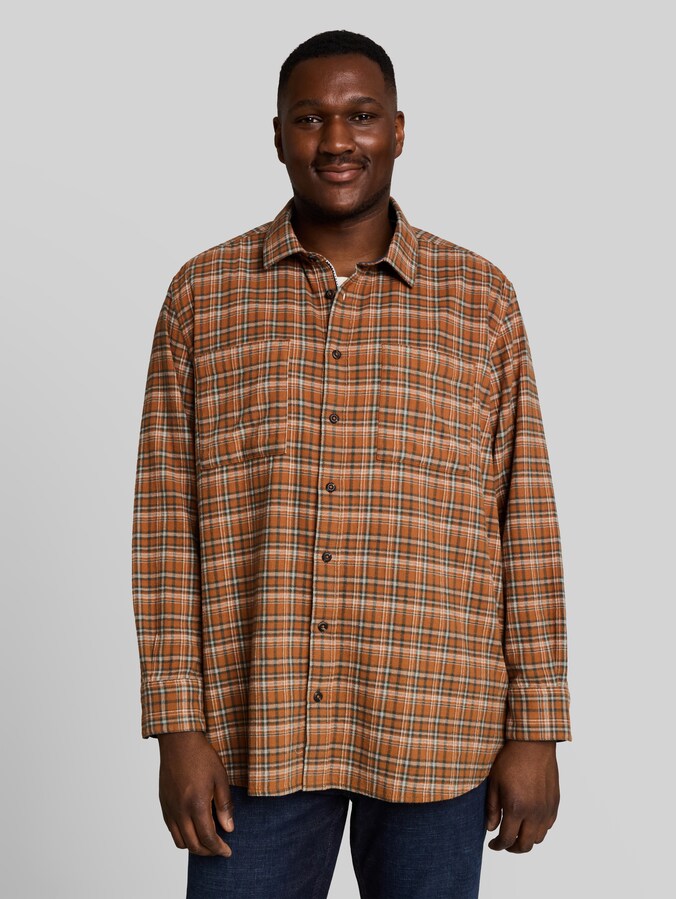 Plus Size - Flanellen overhemd met ruitjespatroon door Men Plus Size, brown orange based mint check