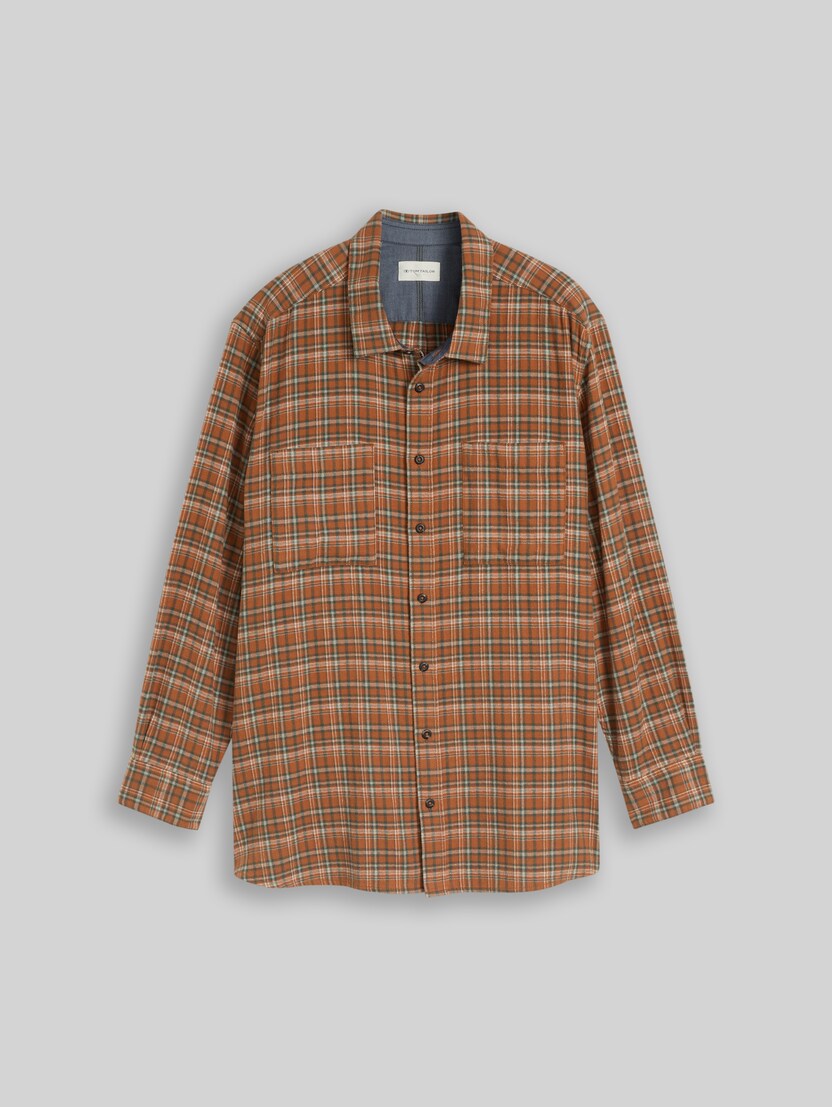 Plus Size - Flannel Shirt with Check Pattern by Men Plus Size, brown orange based mint check