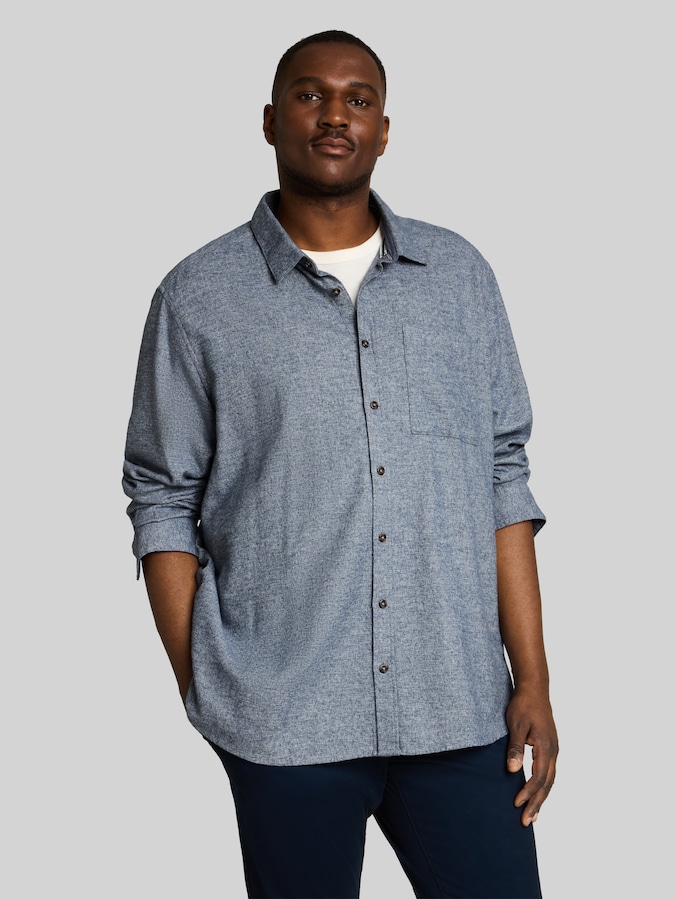 Plus Size - Chemise en flanelle avec poche poitrine par Men Plus Size, white blue grindle structure