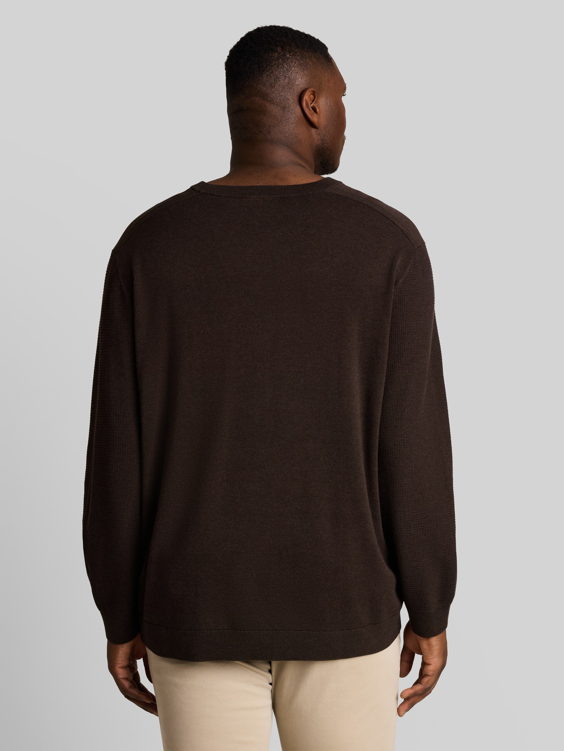Plus Size - Strickpullover aus Baumwolle - dark chocolate brown melange