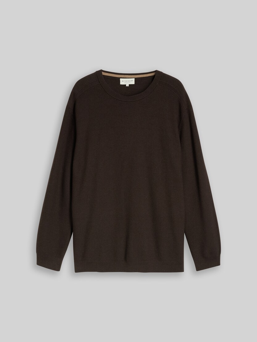 Plus Size – cotton jumper by Men Plus Size, dark chocolate brown melange