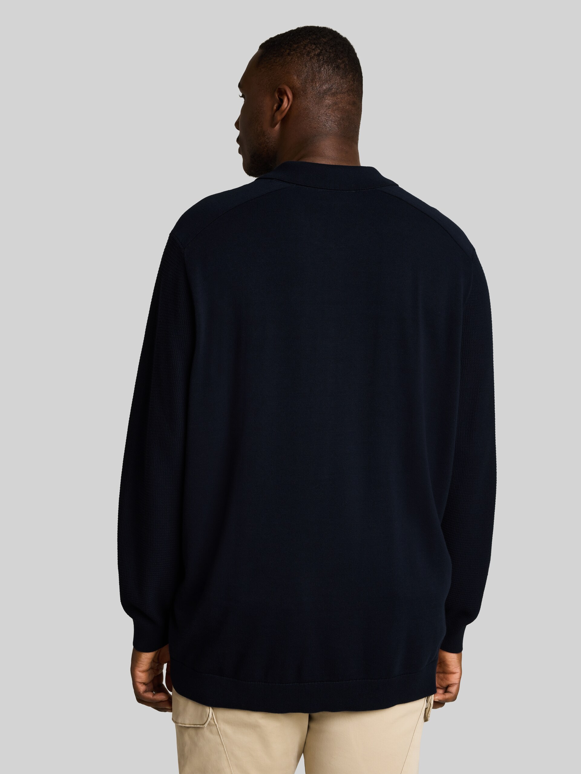 Plus Size - Strickpullover mit Polokragen - sky captain blue