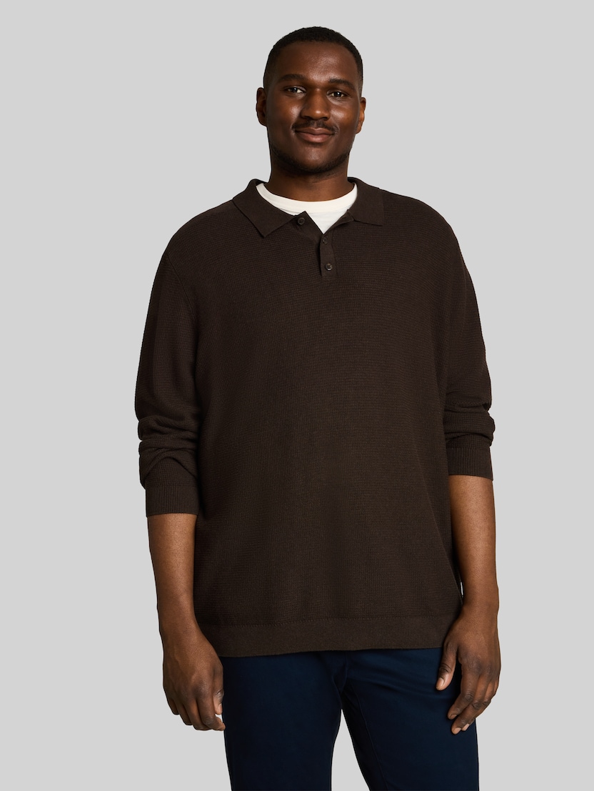 Plus Size - Gebreide trui met polokraag door Men Plus Size, dark chocolate brown melange