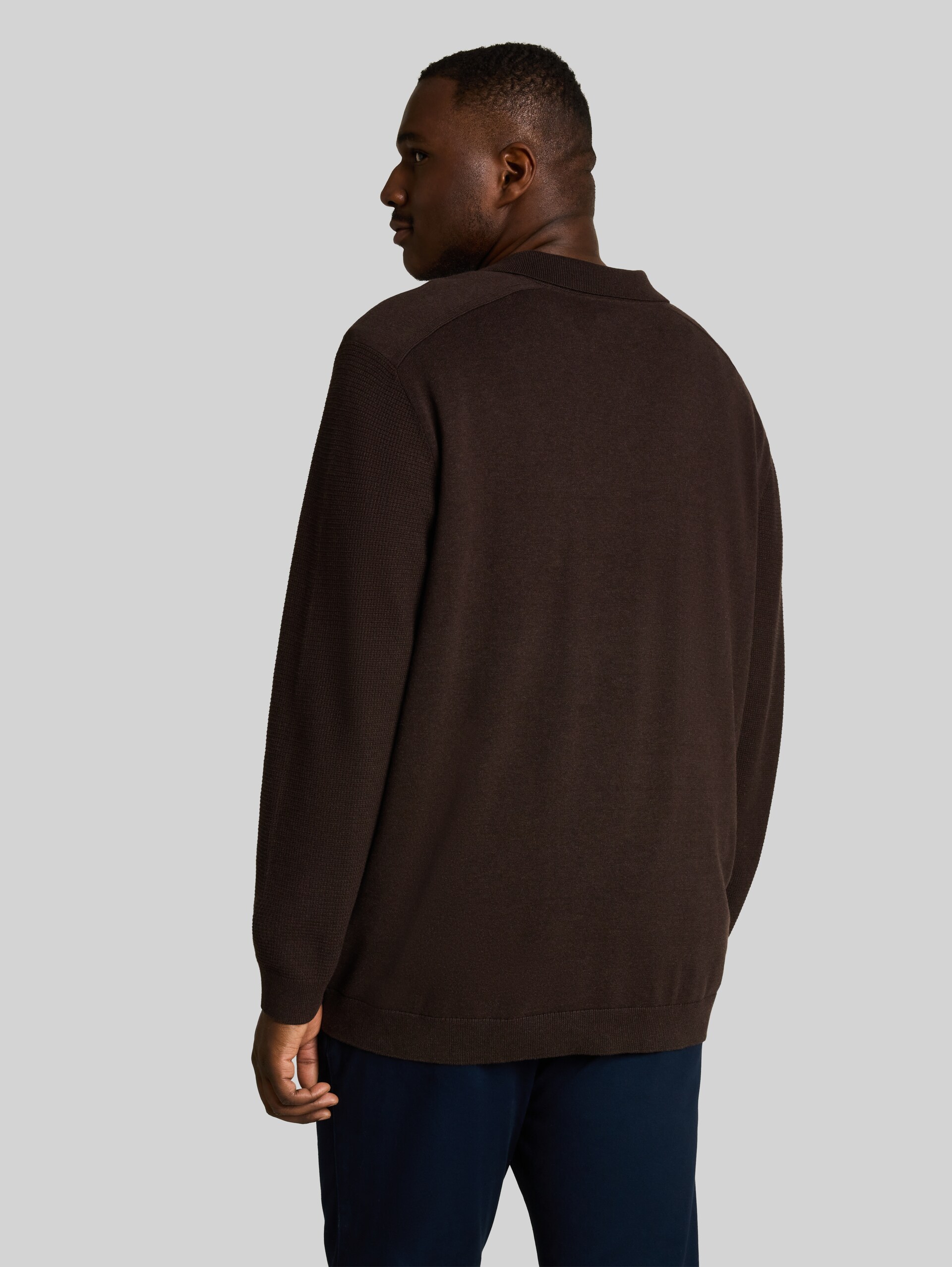 Plus Size - Strickpullover mit Polokragen - dark chocolate brown melange