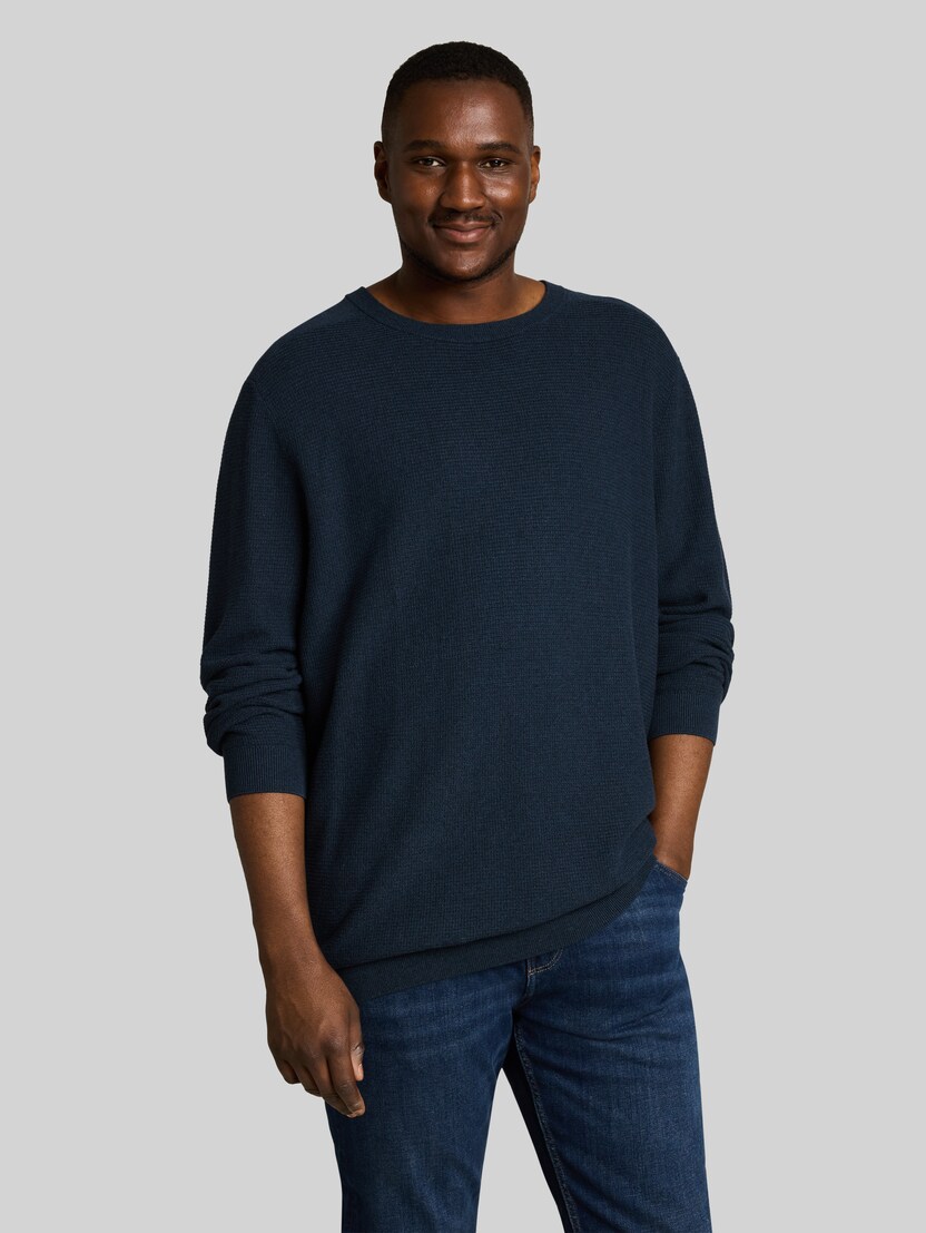 Plus Size - Pull en coton par Men Plus Size, mouline blue navy