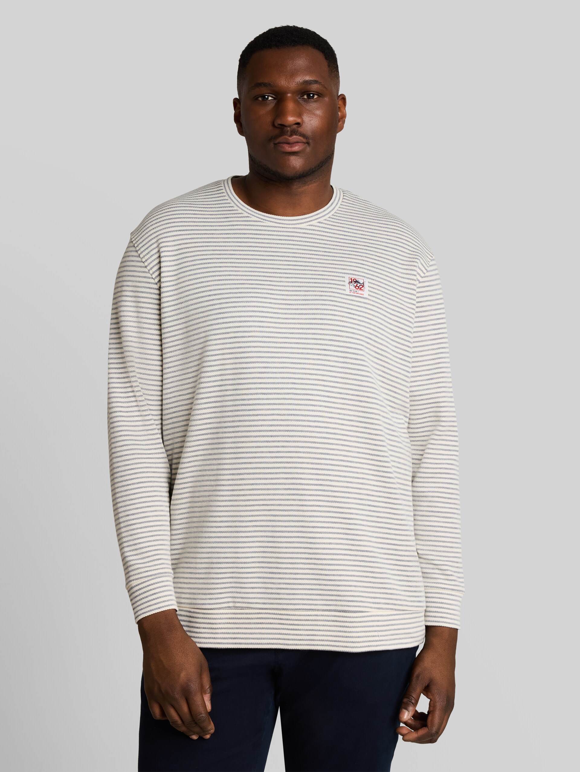 Plus Size - T-shirt à manches longues à rayures - offwhite structured stripe - Découpe Vue de face du modèle