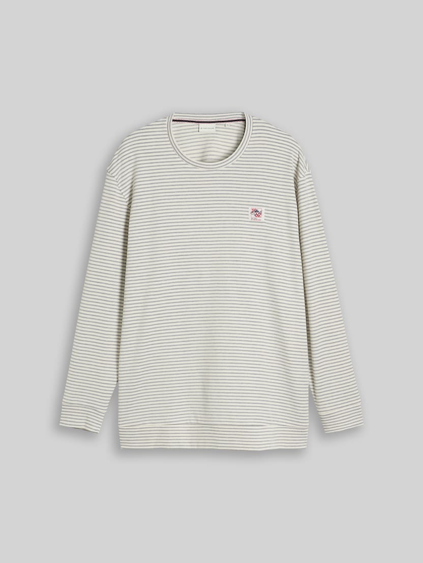 Plus Size - long-sleeved T-shirt with a striped pattern by Men Plus Size, offwhite structured stripe