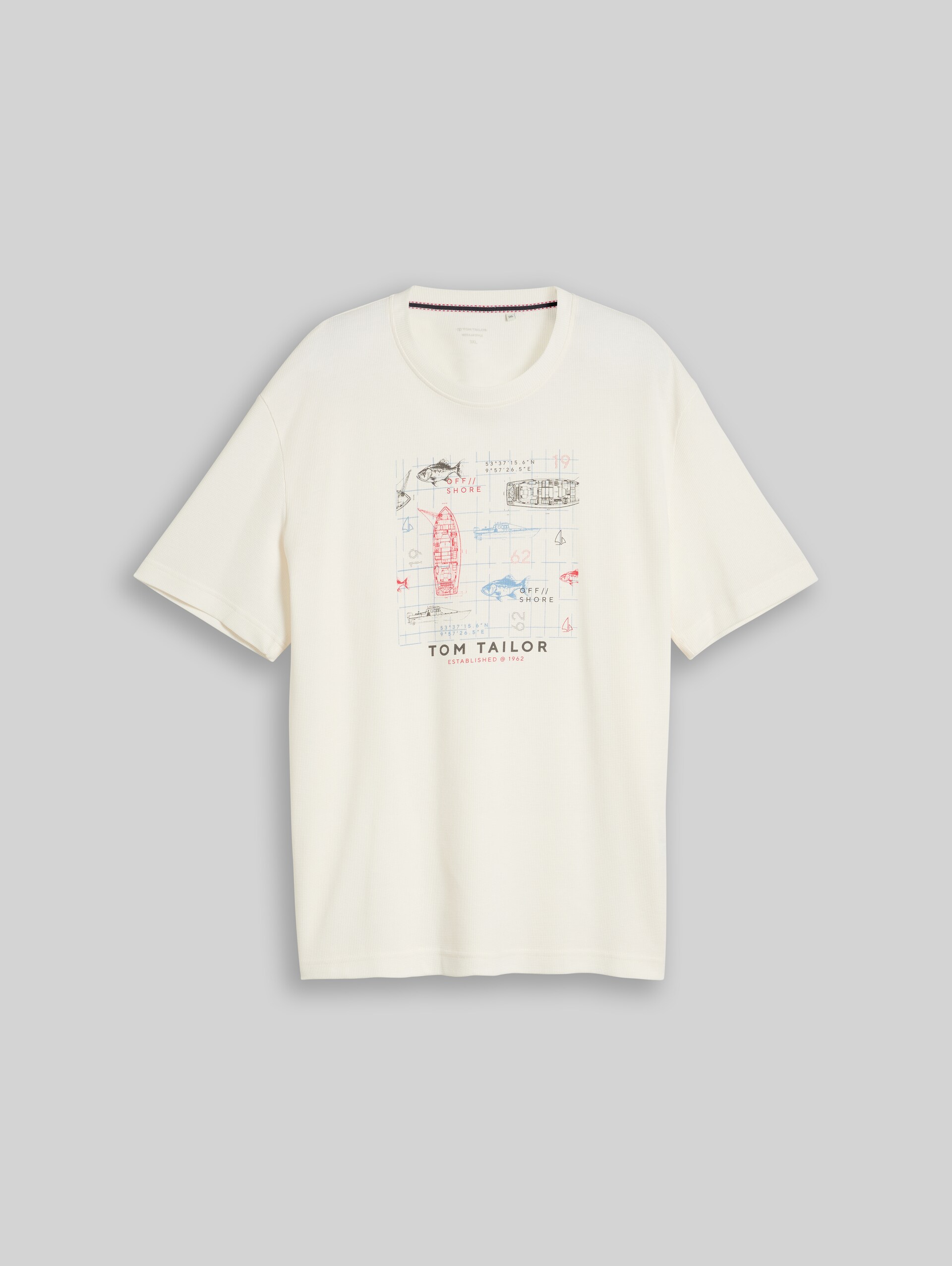 Plus Size - T-shirt met wafelstructuur - Gardenia White - Product vooraanzicht