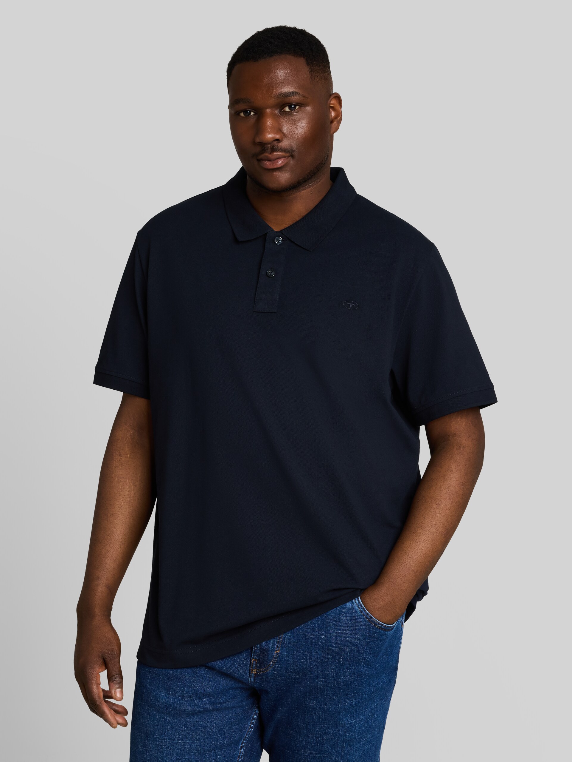 Plus Size - Piqué-poloshirt met geborduurd logo - sky captain blue
