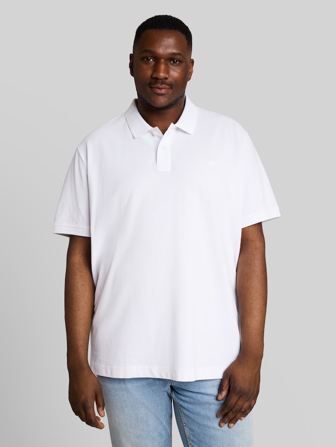 Plus Size - Piqué Poloshirt mit Logo-Stickerei von Men Plus Size, White