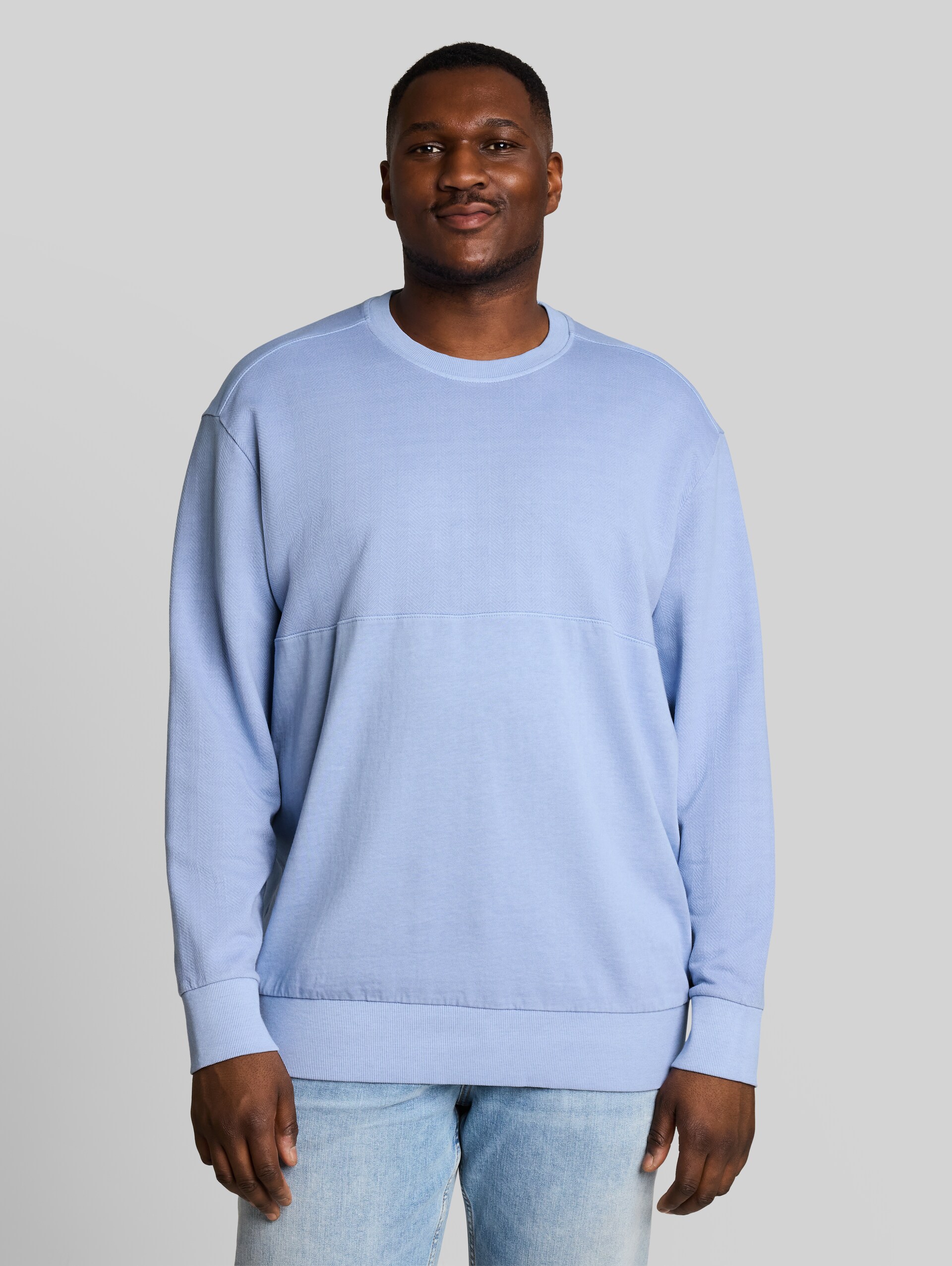 Plus Size - Sweatshirt in used-look - Pale Blue - Nek model vooraanzicht