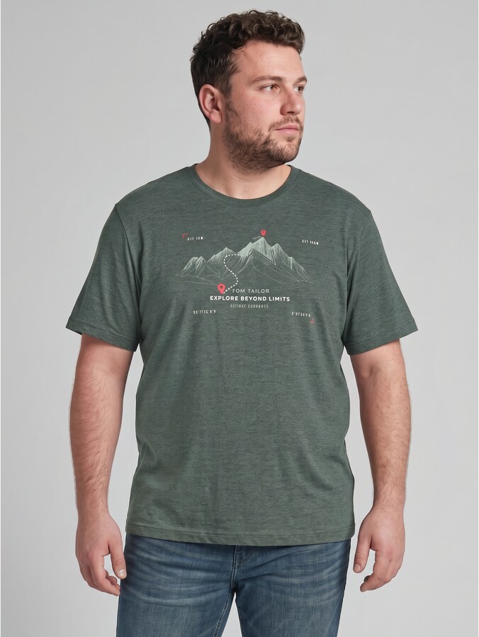 Plus Size - T-shirt met print door Men Plus Size, mint olive injected stripe