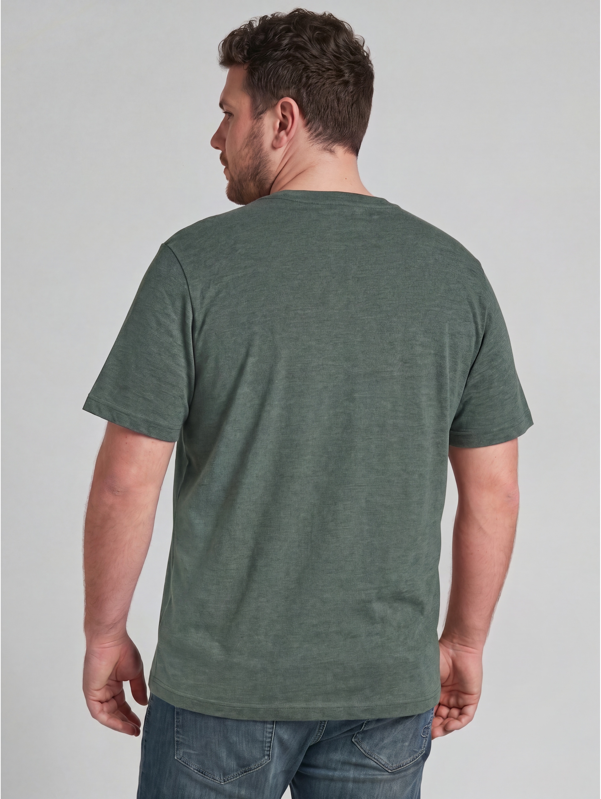 Plus - T-shirt with a print - mint olive injected stripe - Neckline model-back view