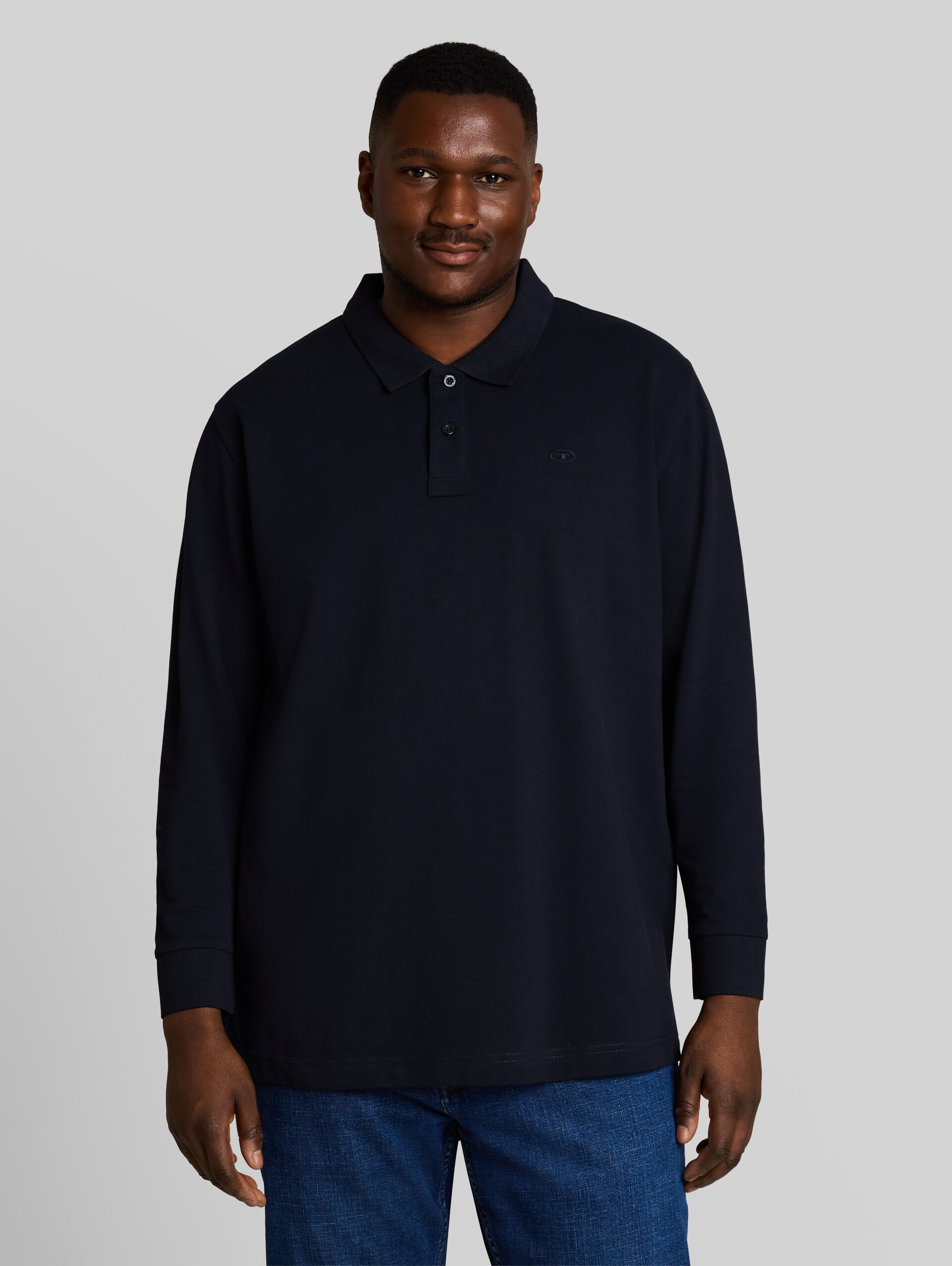 Plus Size - Langarm Piqué Poloshirt - sky captain blue