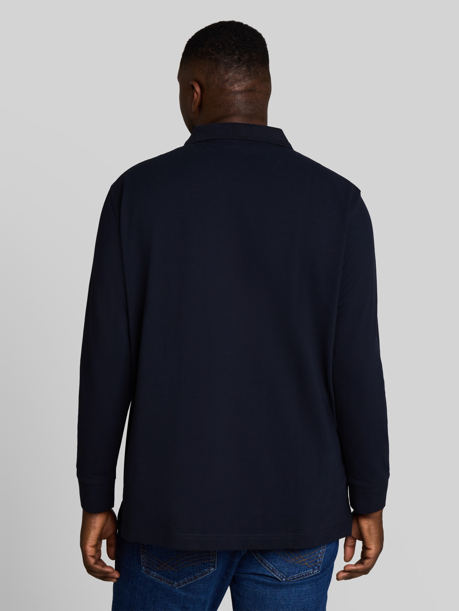 Plus Size - Langarm Piqué Poloshirt - sky captain blue