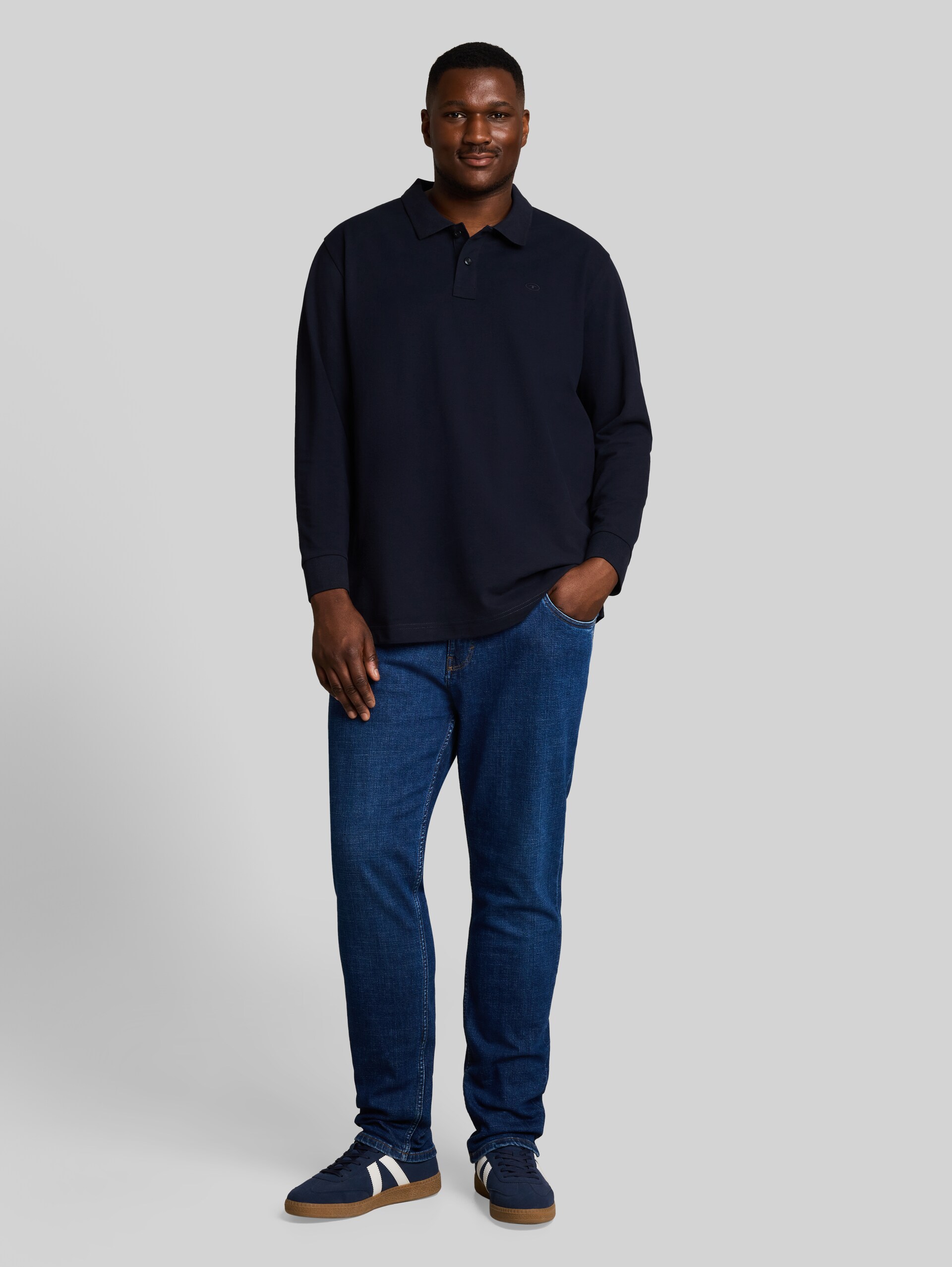 Plus Size - Langarm Piqué Poloshirt - sky captain blue