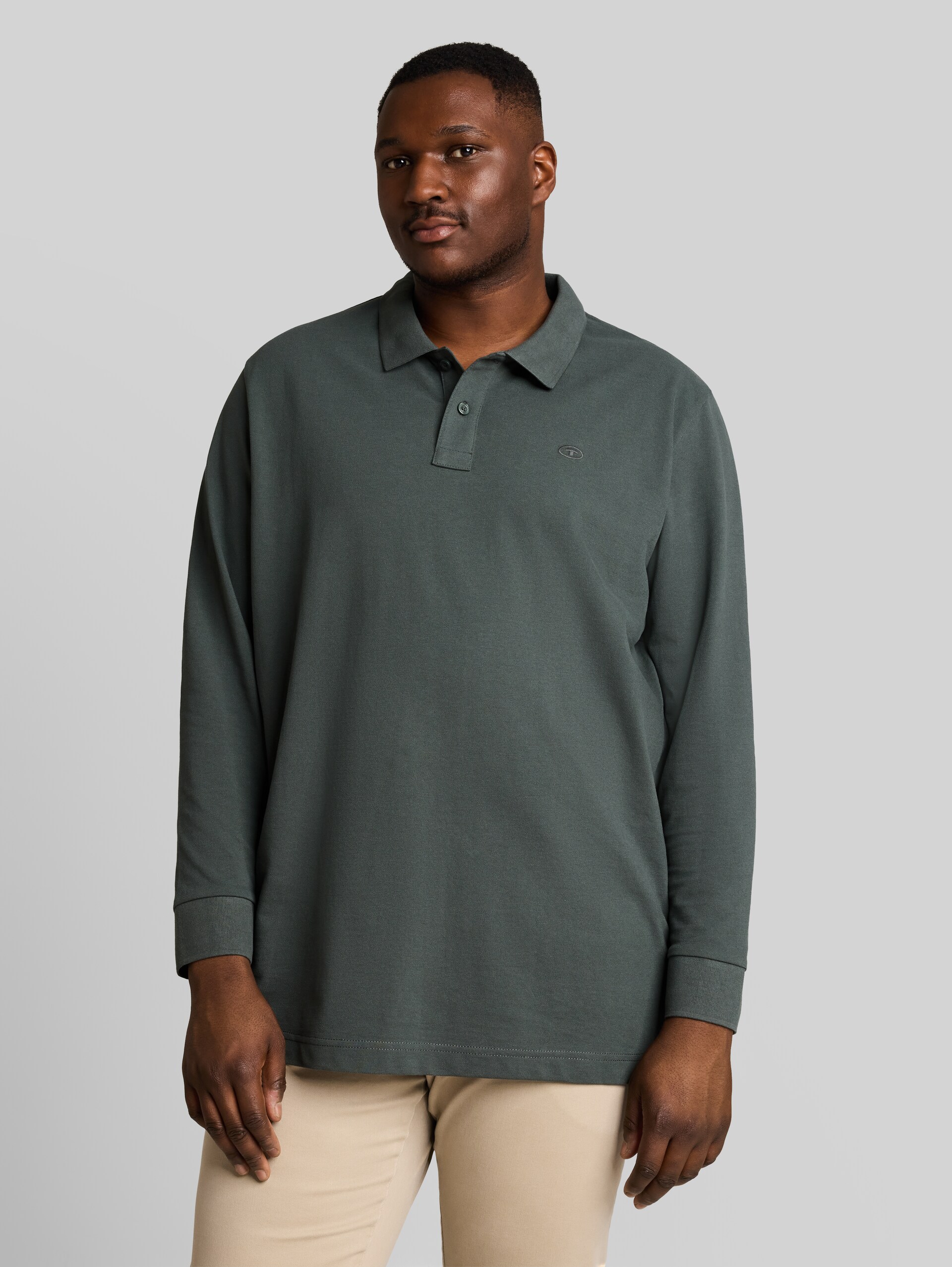 Plus Size - Langarm Piqué Poloshirt - Darkest Olive