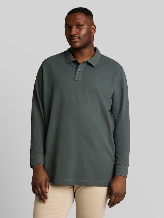 Plus Size - Polo en piqué à manches longues par Men Plus Size, Darkest Olive