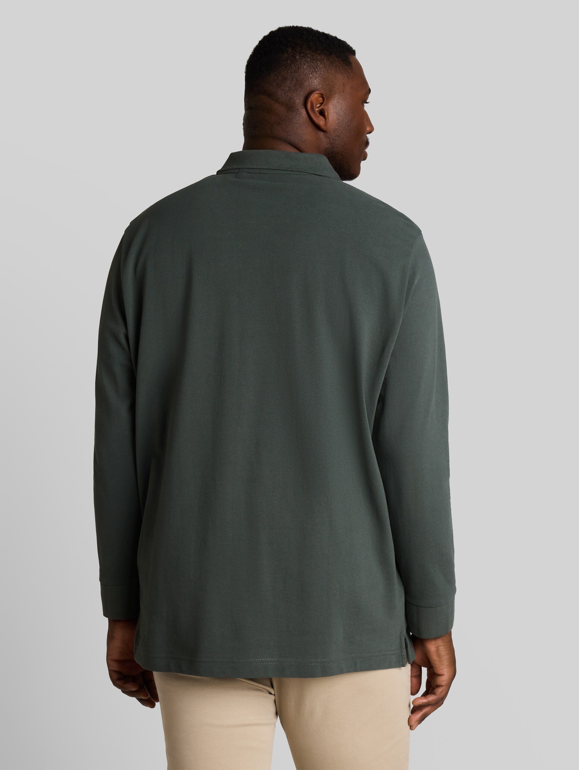 Plus Size - Langarm Piqué Poloshirt - Darkest Olive