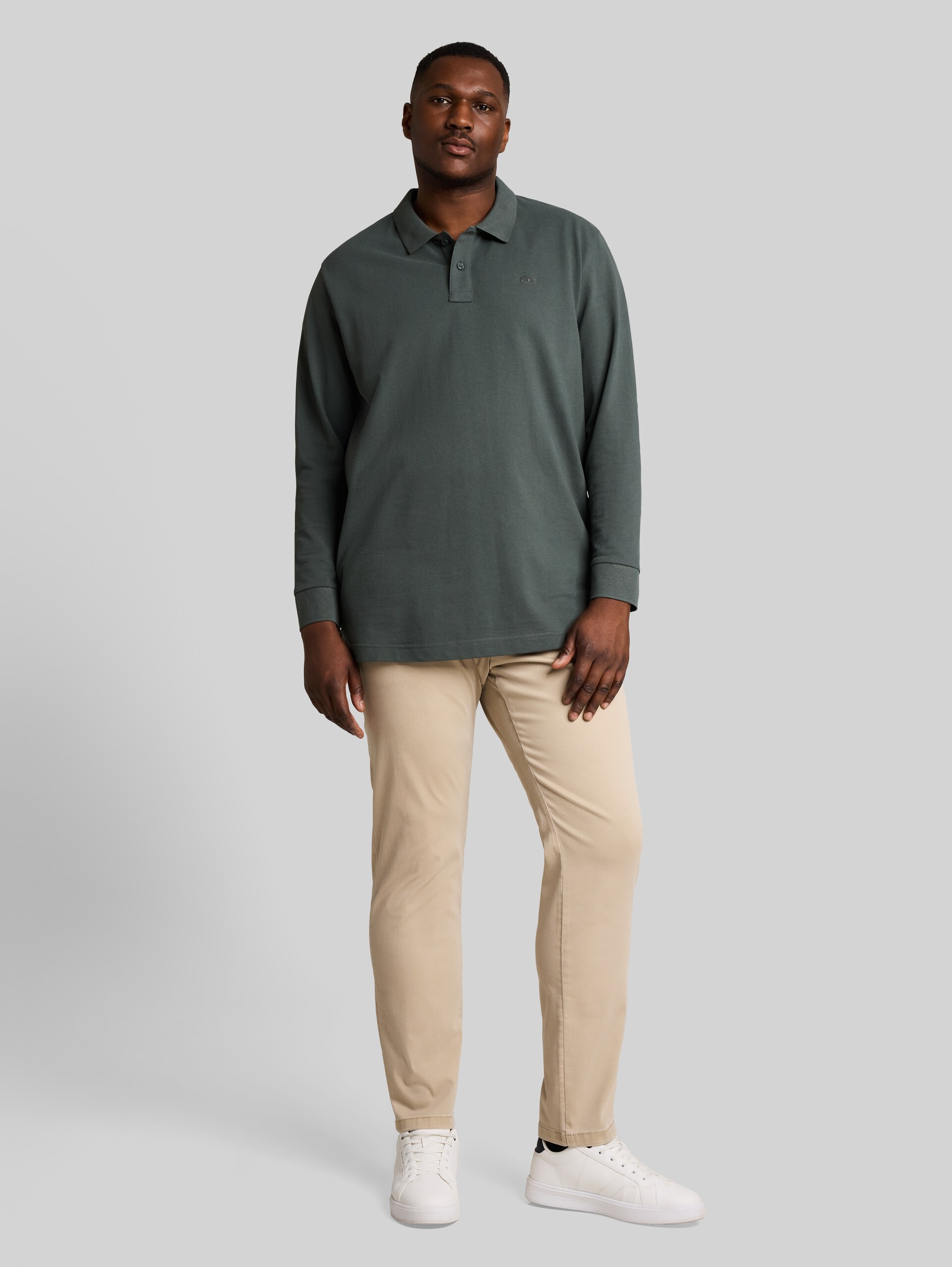 Plus Size - Langarm Piqué Poloshirt - Darkest Olive