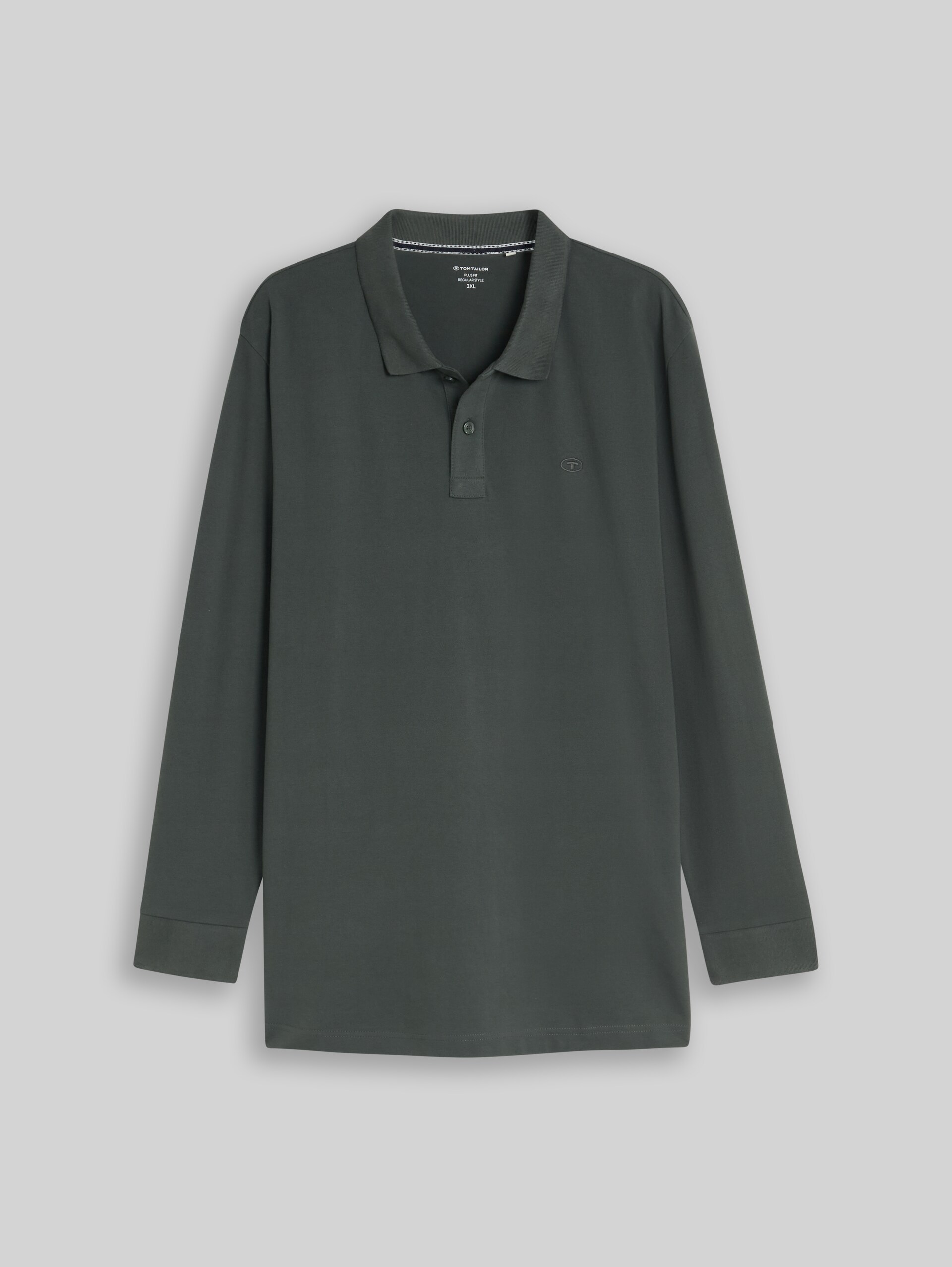 Plus Size - Langarm Piqué Poloshirt - Darkest Olive