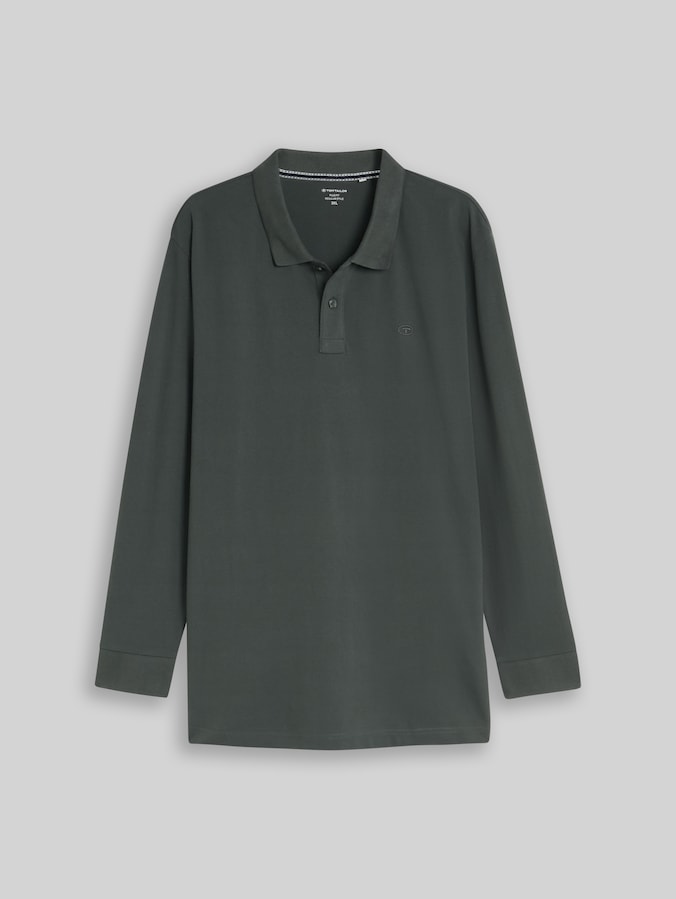Plus Size - Langarm Piqué Poloshirt von Men Plus Size, Darkest Olive
