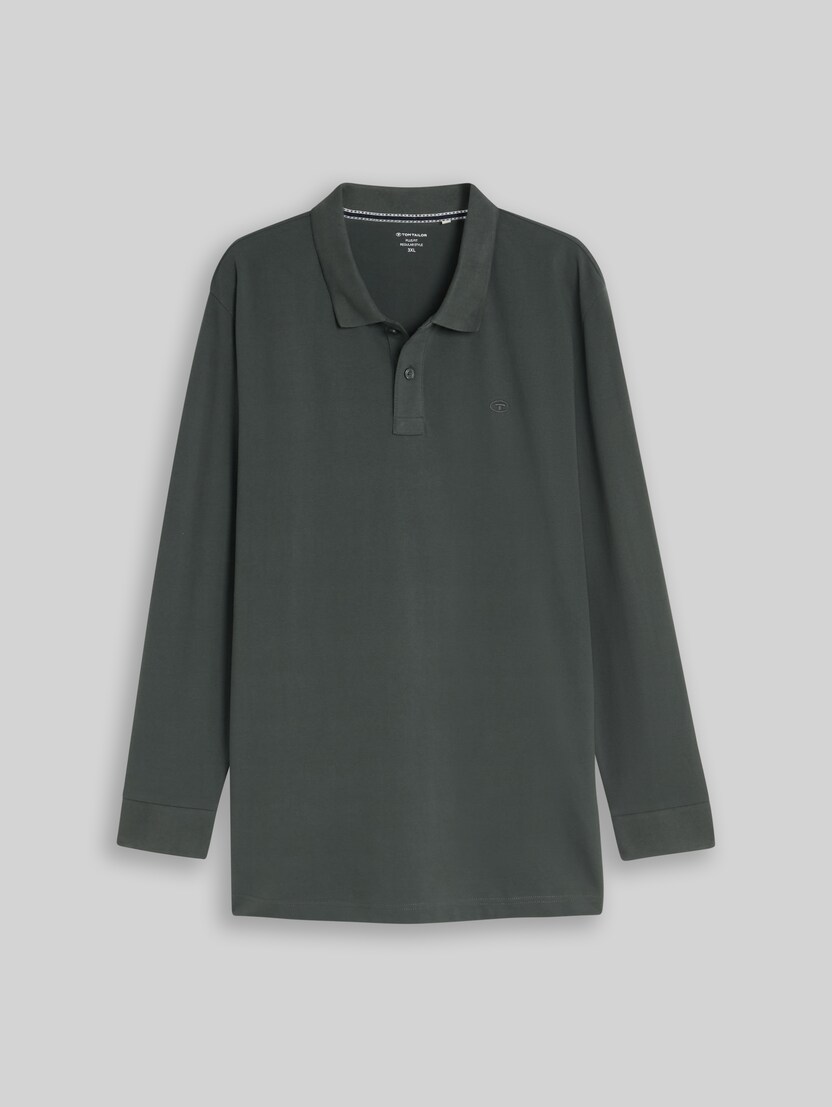 Plus Size - Long-sleeved piqué polo shirt by Men Plus Size, Darkest Olive