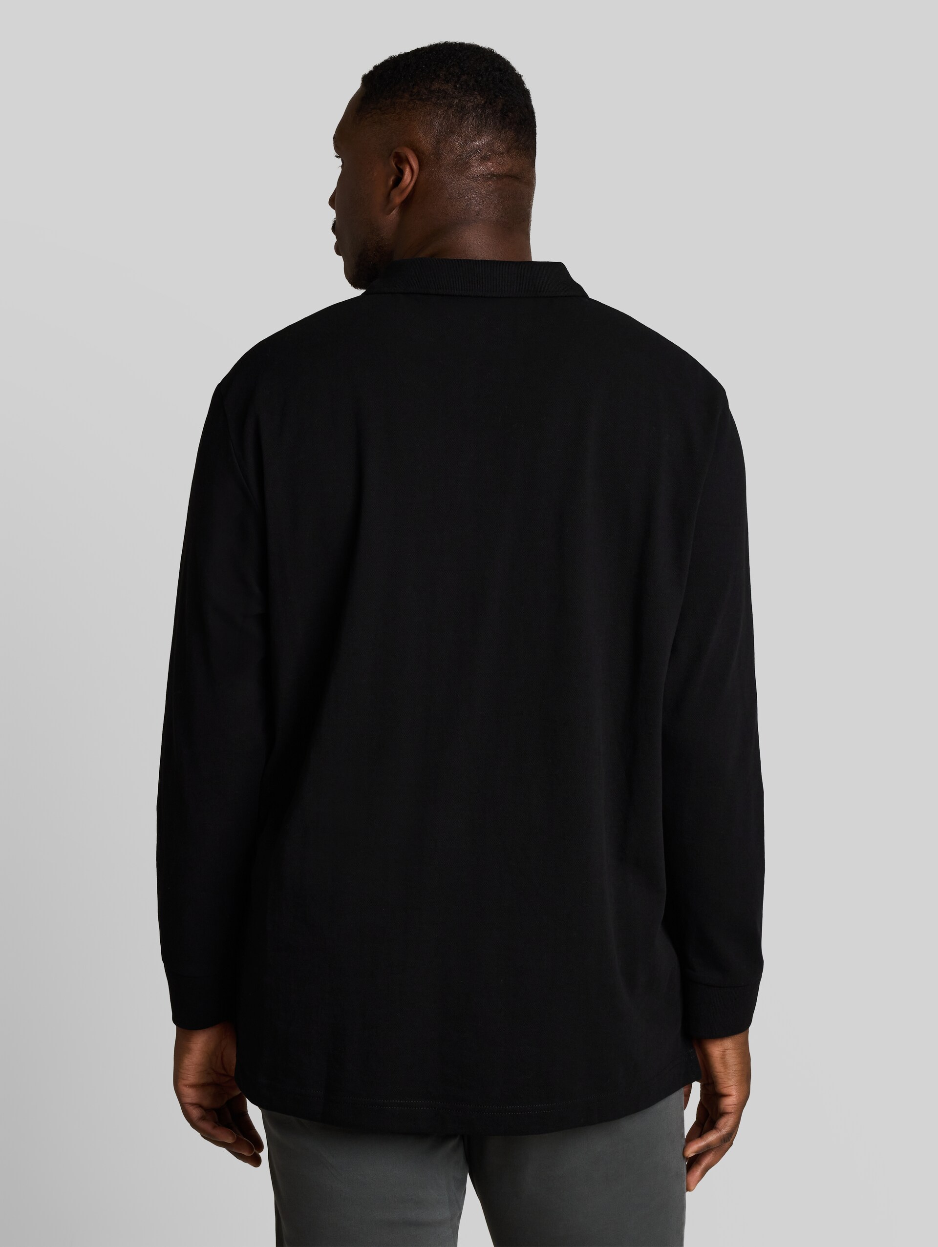Plus Size - Langarm Piqué Poloshirt - Black
