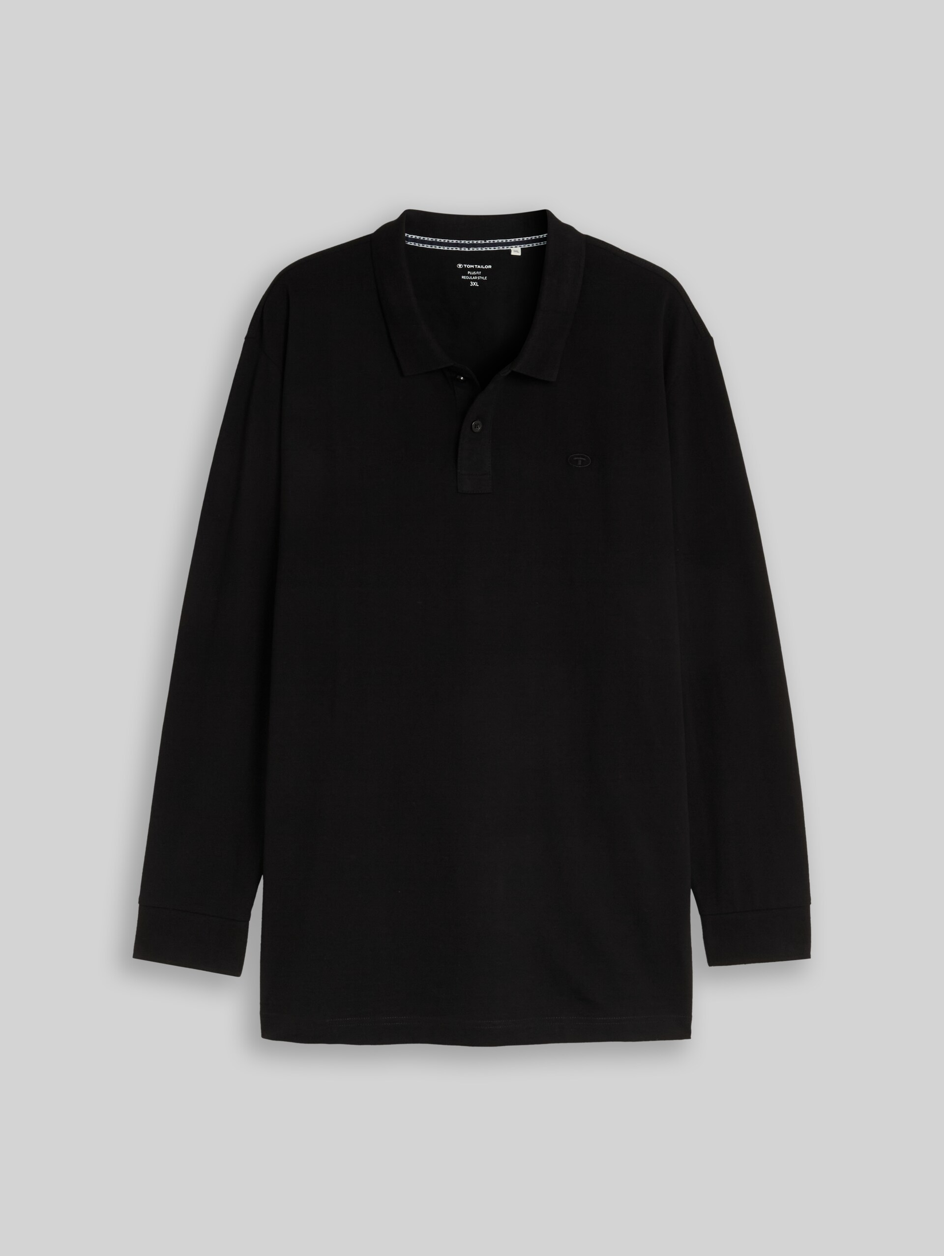 Plus Size - Langarm Piqué Poloshirt - Black