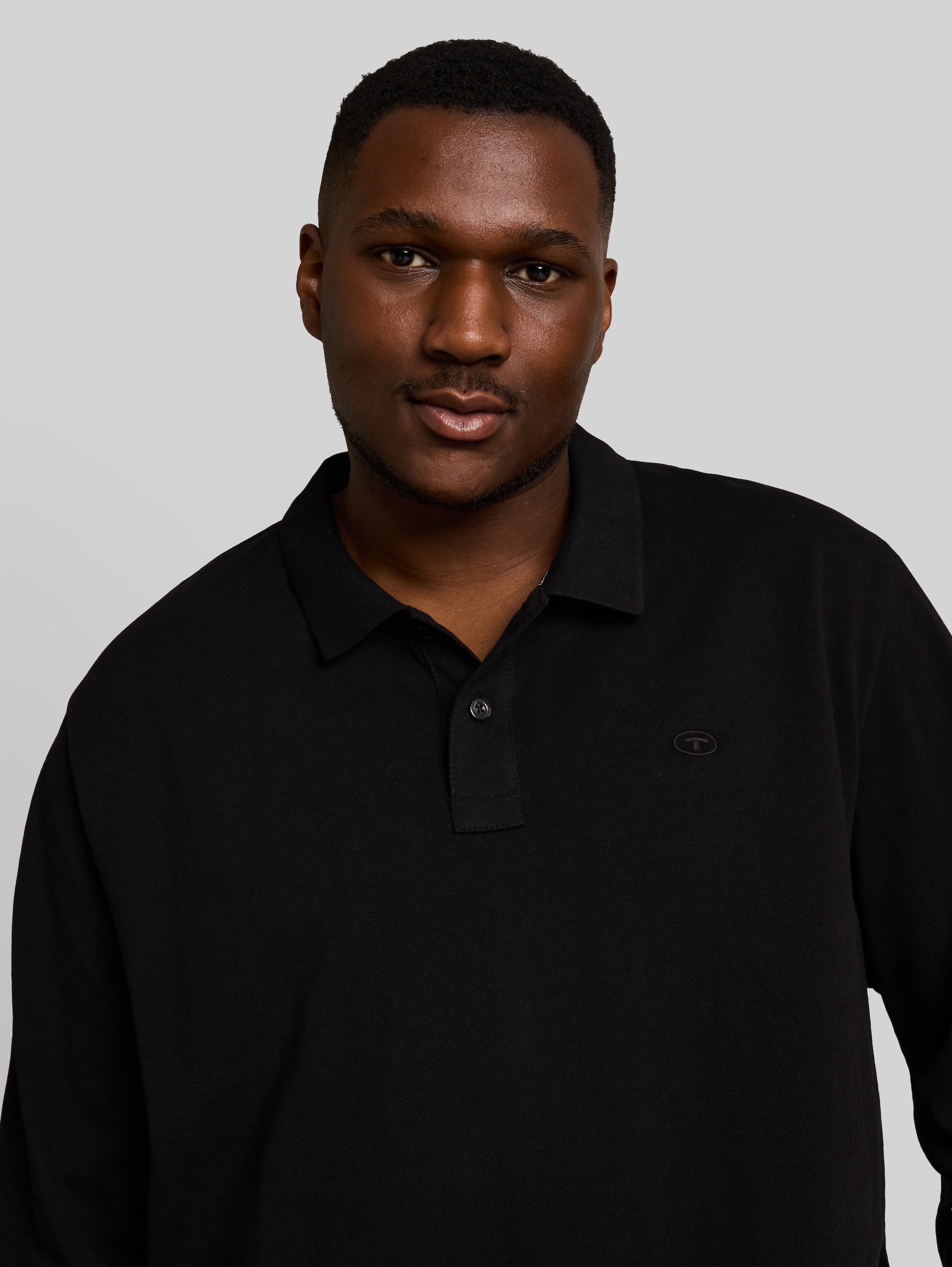 Plus Size - Langarm Piqué Poloshirt - Black