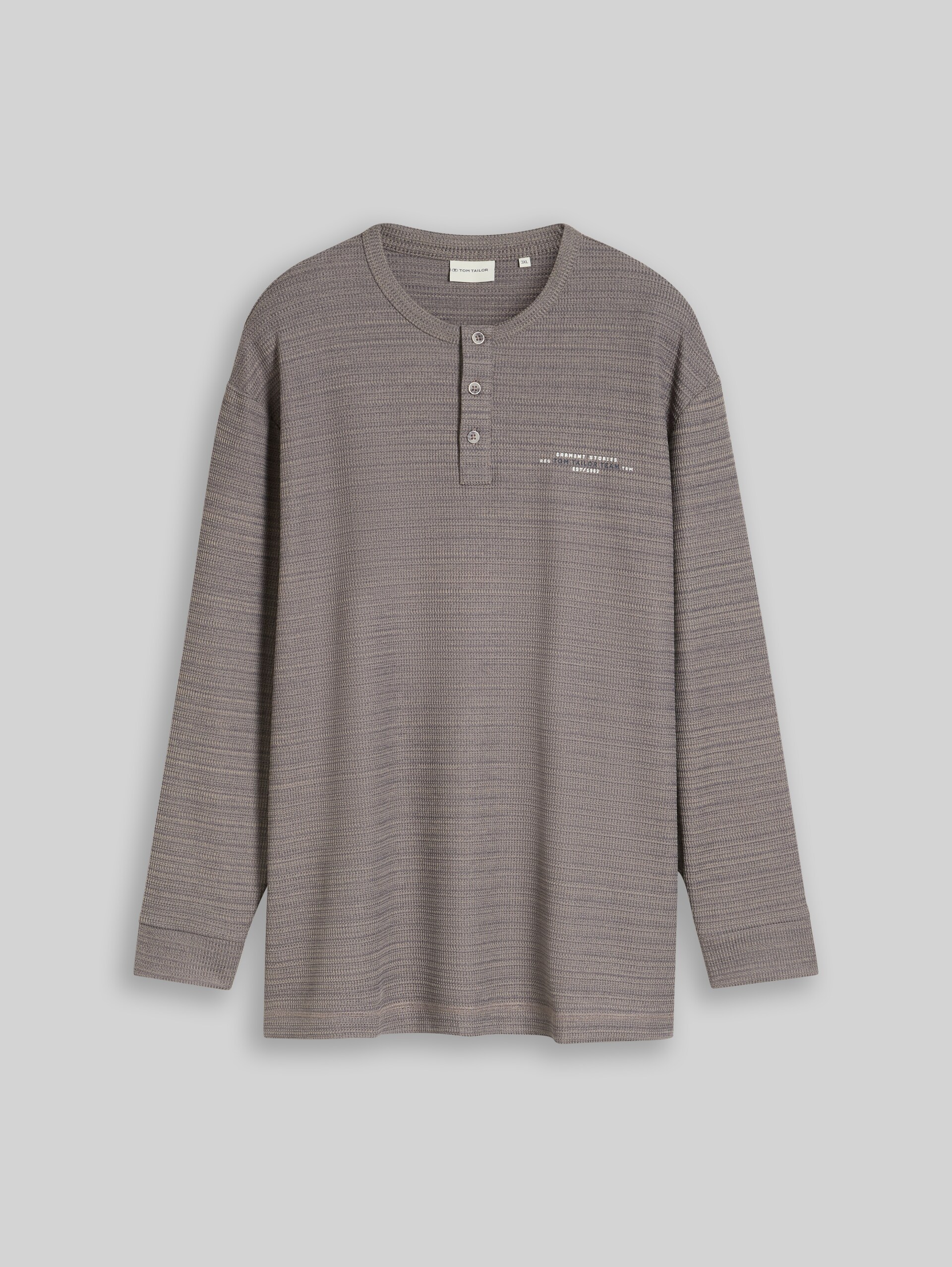 Plus Size - Henley Langarmshirt in Melange-Optik - taupe blue inject structure - Vorder-Produkt-Ansicht