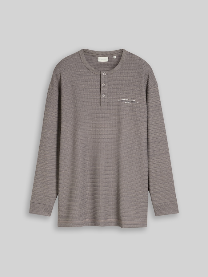 Plus Size - Henley Langarmshirt in Melange-Optik von Men Plus Size, taupe blue inject structure