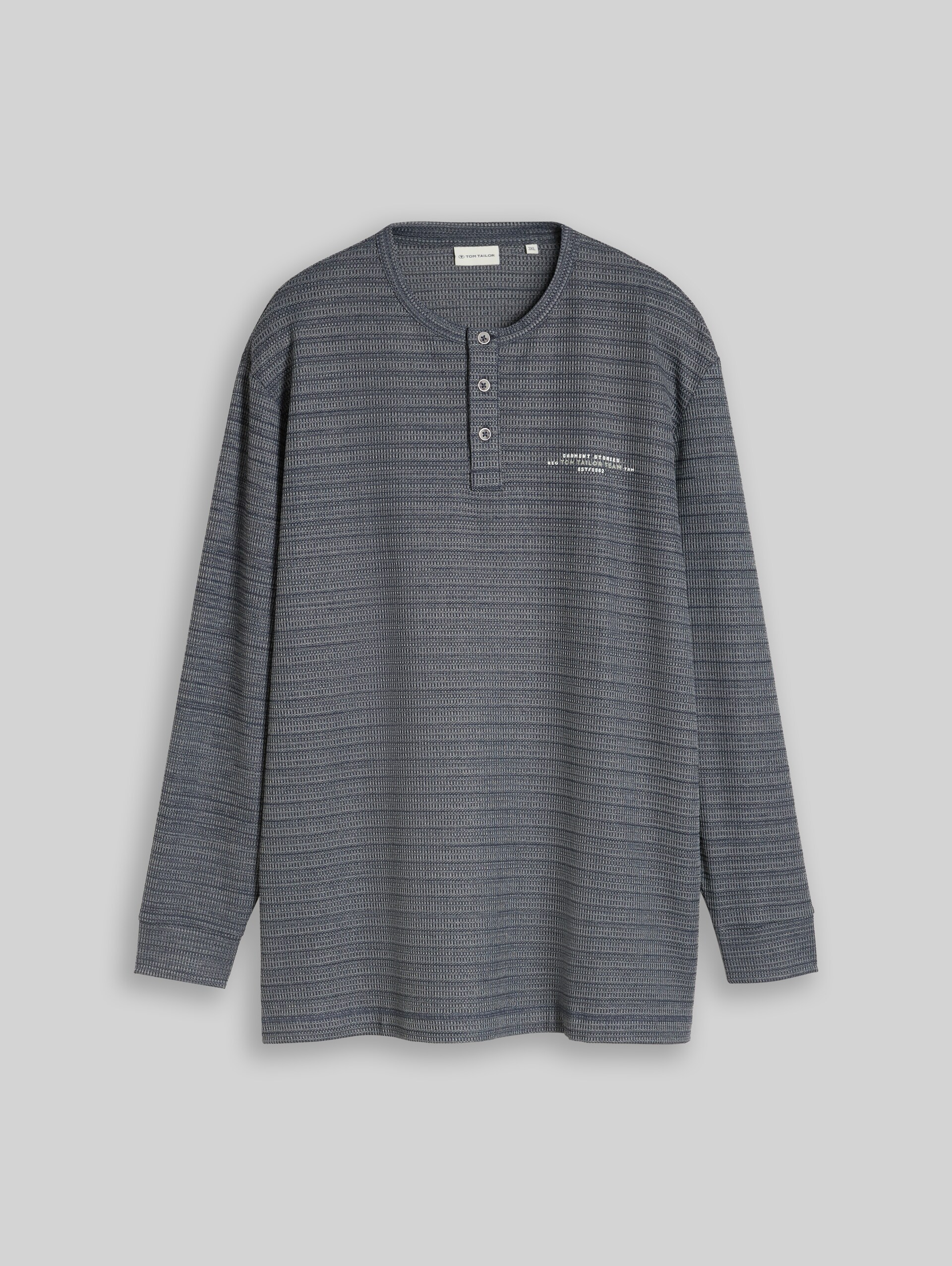 Plus Size - Henley Langarmshirt in Melange-Optik - blue mint inject structure - Vorder-Produkt-Ansicht