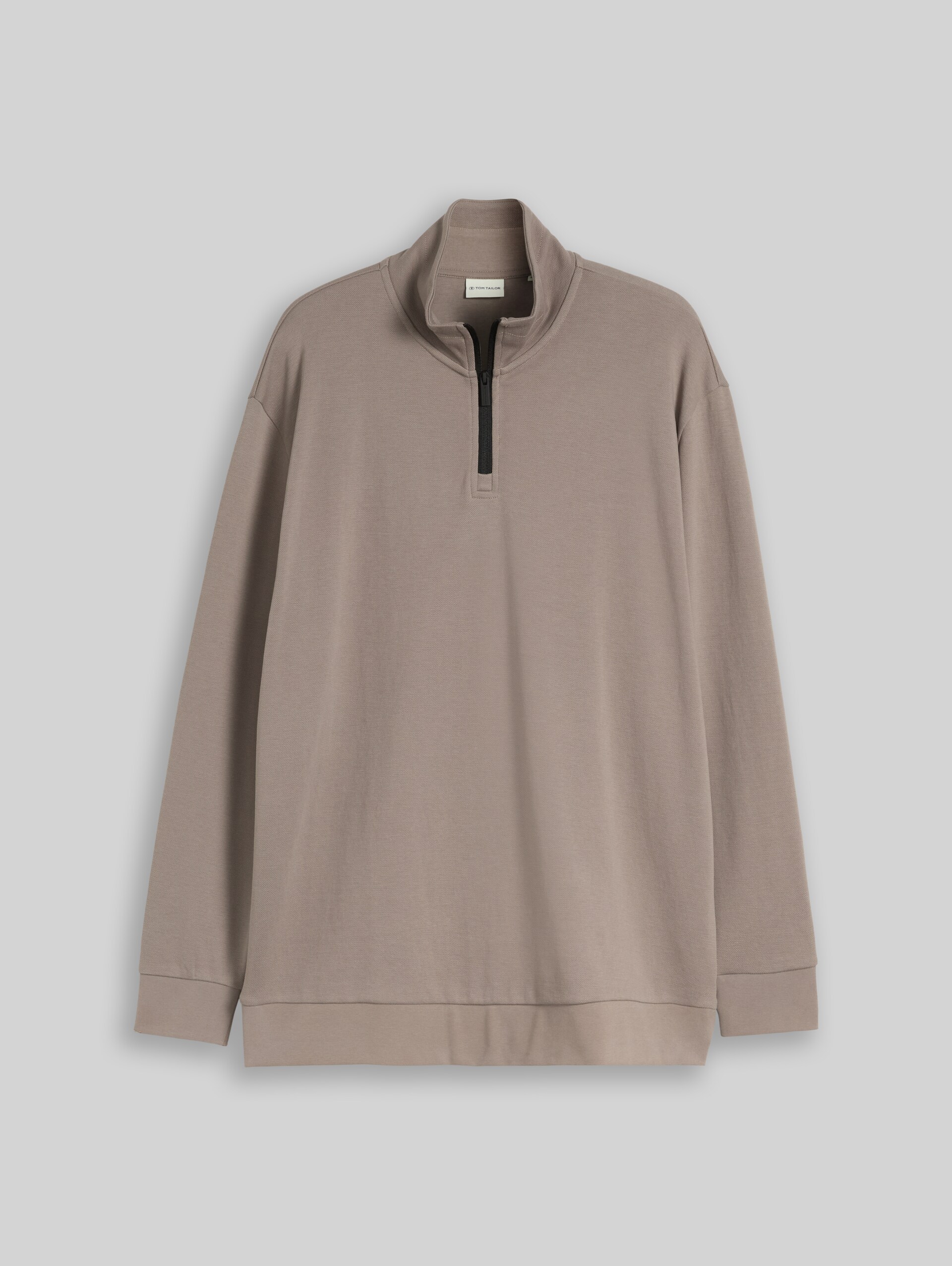 Plus Size - Troyer Sweatshirt - Driftwood Taupe - Vorder-Produkt-Ansicht