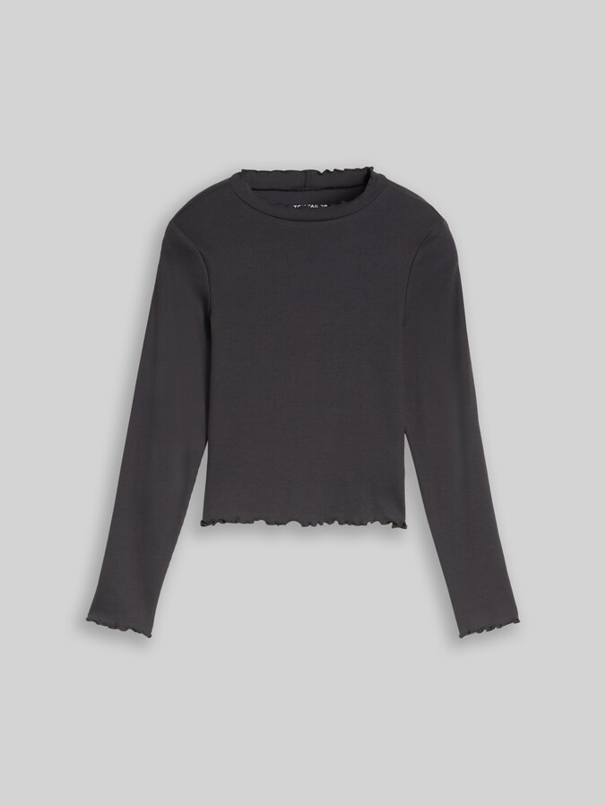 Cropped Shirt mit Rippstruktur von Teen Girls, coal grey