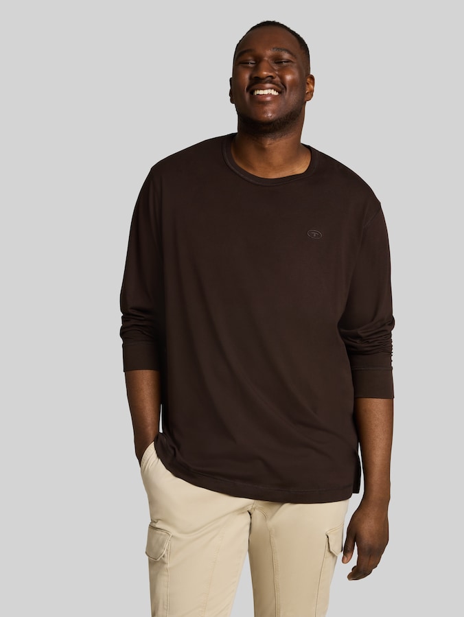 Plus Size - Katoenen T-shirt met lange mouwen door Men Plus Size, Dark Chocolate Brown