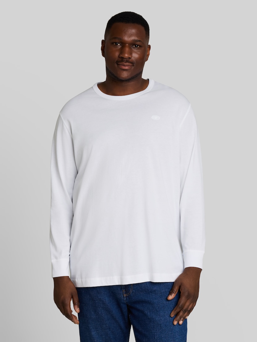 Plus Size - Long-sleeved cotton T-shirt by Men Plus Size, White