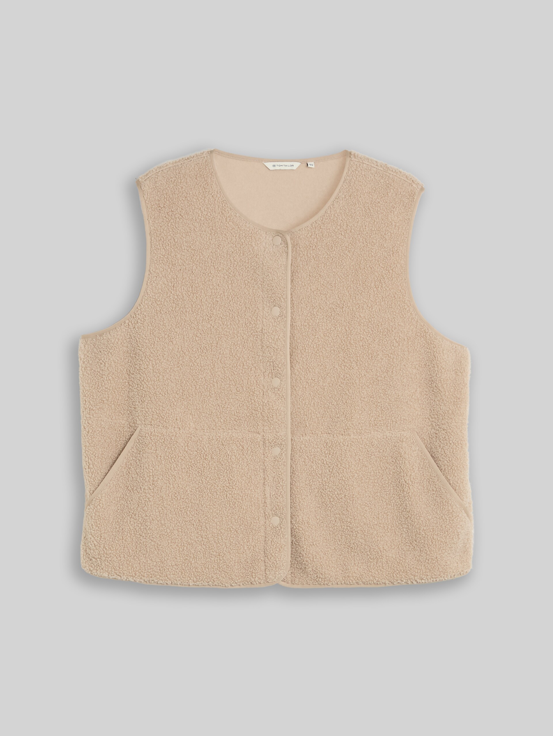 Plus Size - Boxy Fit Teddy Weste - Gravel Beige - Vorder-Produkt-Ansicht