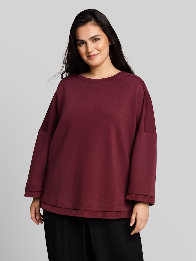 Plus Size - Loose Fit Sweatshirt mit 7/8-Arm von Women Plus Size, Preppy Plum