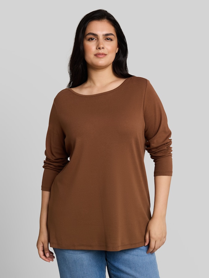 Plus Size - T-shirt à manches longues coupe ajustée avec encolure bateau par Women Plus Size, camel