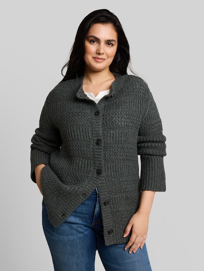 Plus Size - Cardigan mit Wollanteil von Women Plus Size, dark olive melange