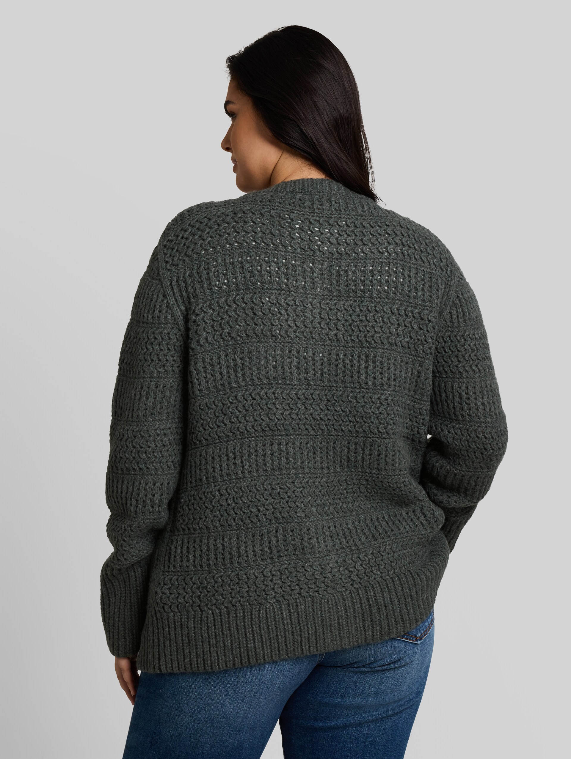 Plus Size - Cardigan mit Wollanteil - dark olive melange